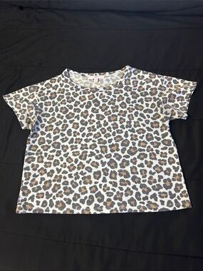 Girls' Leopard Print Short Sleeve Tee - White, Tan & Black